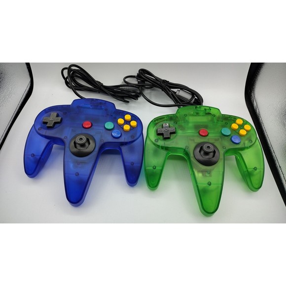 COPY - Lot Of Two Wired N64 Controller Blue/Green Compatible with Nintendo 64 C…